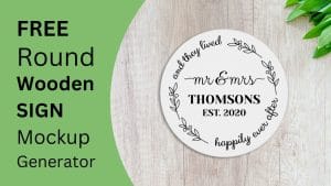 Free round wooden sign mockup generator preview