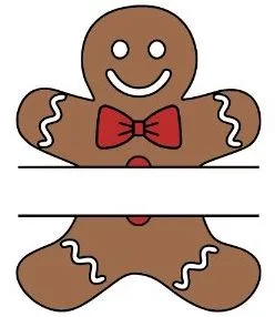 Free Gingerbread Man monogram Template. outline, free, clip art, design, stencil, pattern, cutout, cookie, printable holiday ornament, christmas, decoration, cricut, coloring page, winter, window, vector, svg, silhouette.