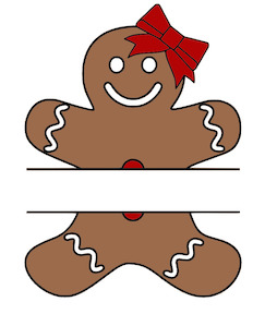 Free Gingerbread woman monogram Template. outline, free, clip art, design, stencil, pattern, cutout, cookie, printable holiday ornament, christmas, decoration, cricut, coloring page, winter, window, vector, svg, silhouette.