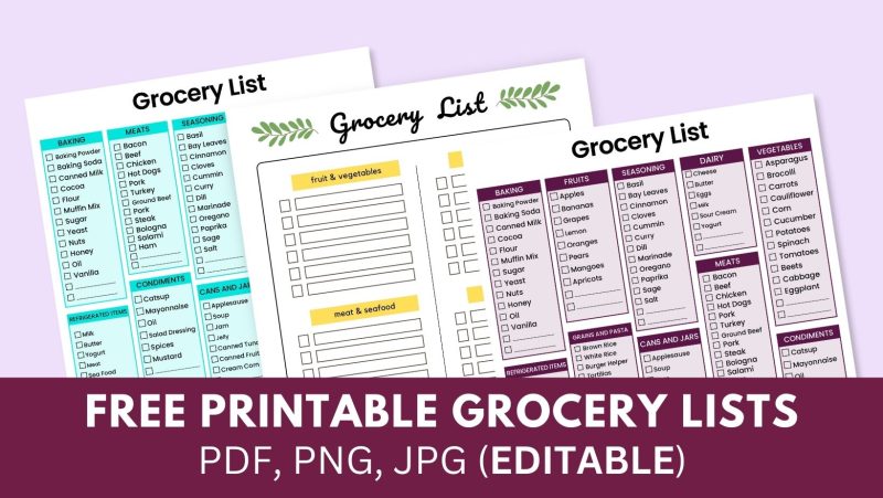 Free Printable Grocery List Templates: Shopping Lists