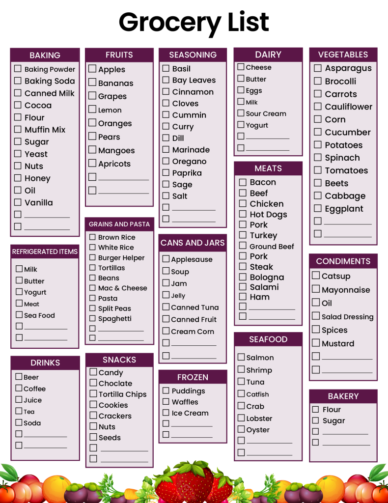 Free Printable Grocery List Templates Shopping Lists