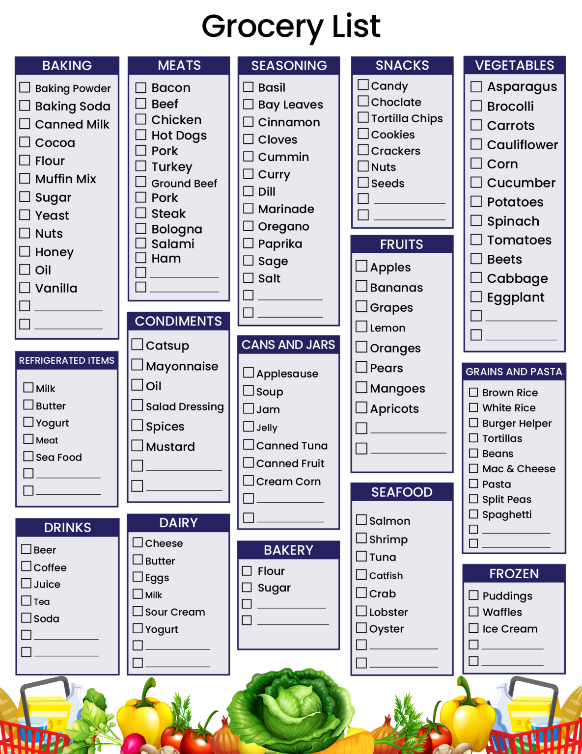 Free Printable Grocery List Templates Shopping Lists 5902