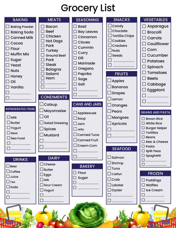 Free Printable Grocery List Templates Shopping Lists