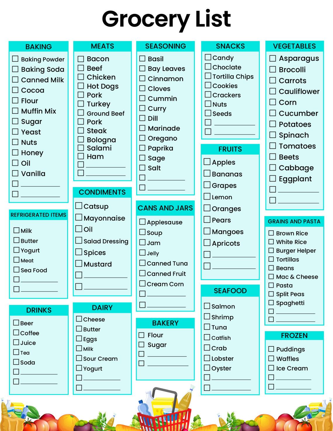 Free Printable Grocery List Templates: Shopping Lists