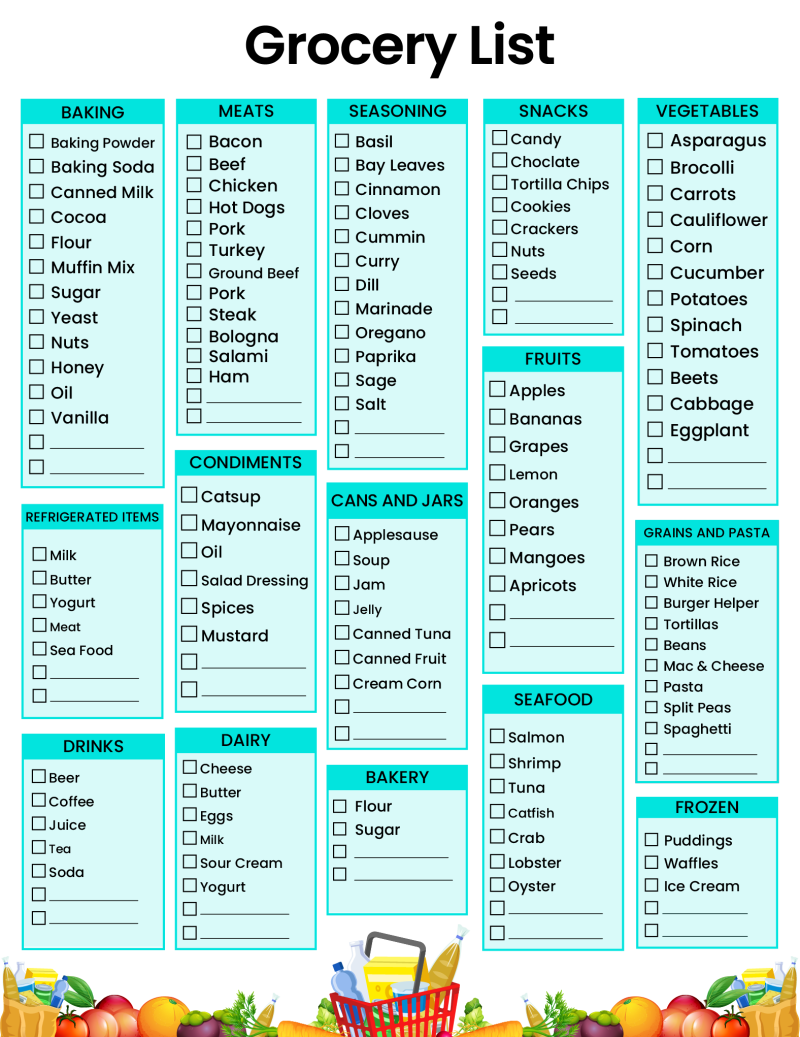 Free Printable Grocery List Templates: Shopping Lists