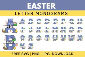 Free Easter monogram letters bunny egg basket chicken clipart alphabet letter split customize or personalize stencil template to print or download vector svg laser vinyl circuit silhouette.