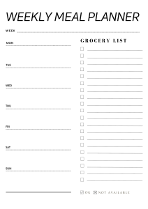 Weekly meal planner template. Meal planner, weekly, template, menu, printable, free, pdf, diet, food, prep, family, grocery list, notes, print, download, online, simple.