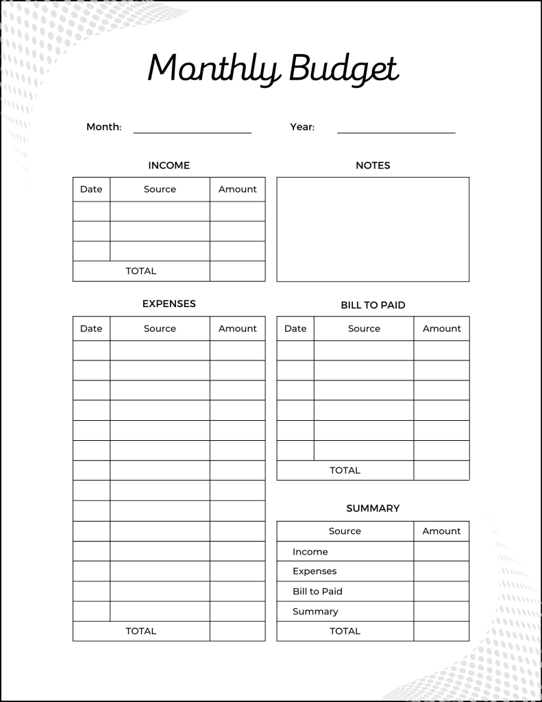 Financial Planners - Free Printable Templates