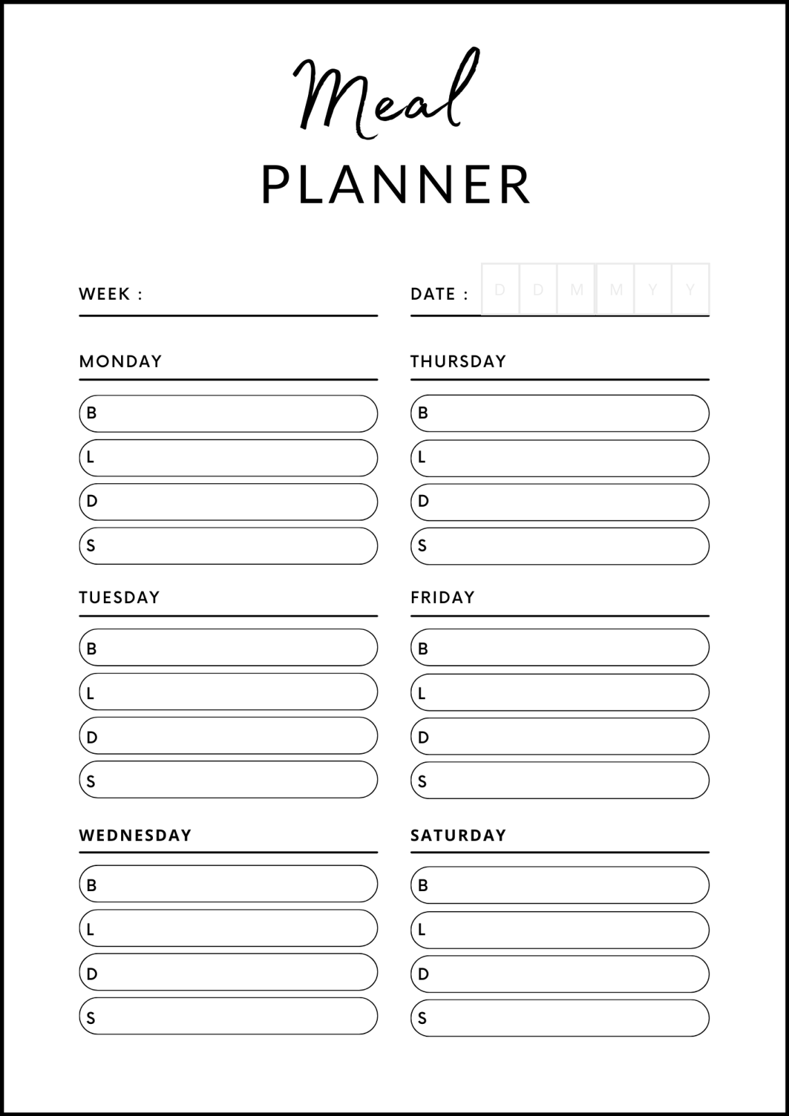 Free Free Meal Planners Printable Weekly Menu Templates Printable