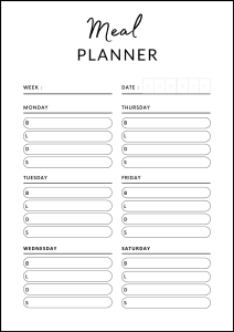 Printable meal planner template. Printable Daily Meal Planner, Diet Meal planner, weekly, daily, healthy meal plan, template, menu, printable, free, pdf, diet, food, prep, family, grocery list, notes, print, download, online, simple.