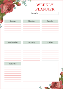 Weekly schedule. Free printable weekly planner template, pdf, notes, task list, organized, priorities, schedule, errands, print, download, online, simple, todo, for work, for school.