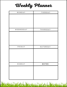 Free printable weekly planner template, pdf, notes, task list, organized, priorities, schedule, errands, print, download, online, simple, todo, for work, for school.