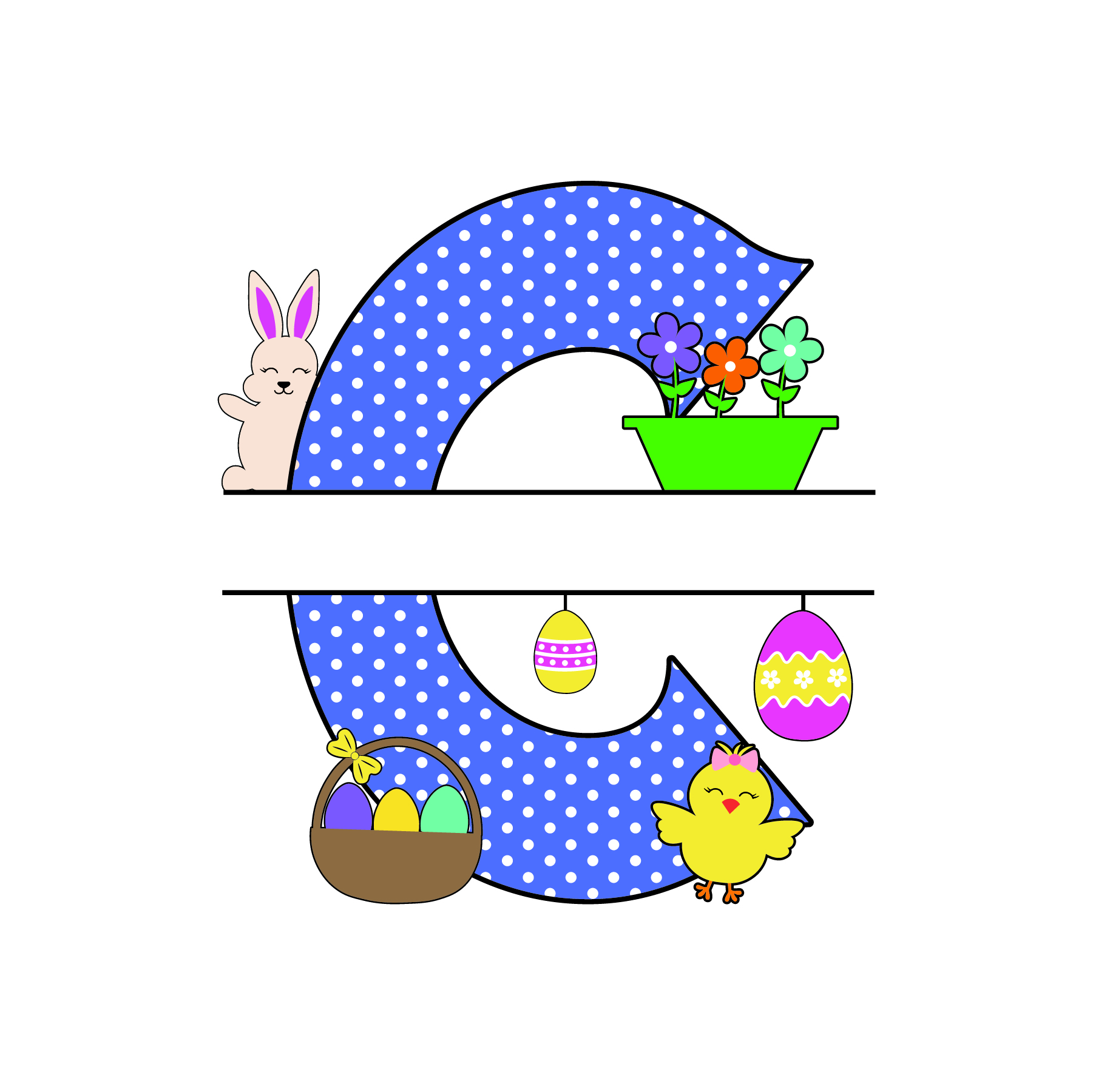 c letter free easter monogram bunny egg basket chicken clipart alphabet letter split customize or personalize stencil template to print or download vector svg laser vinyl circuit silhouette.