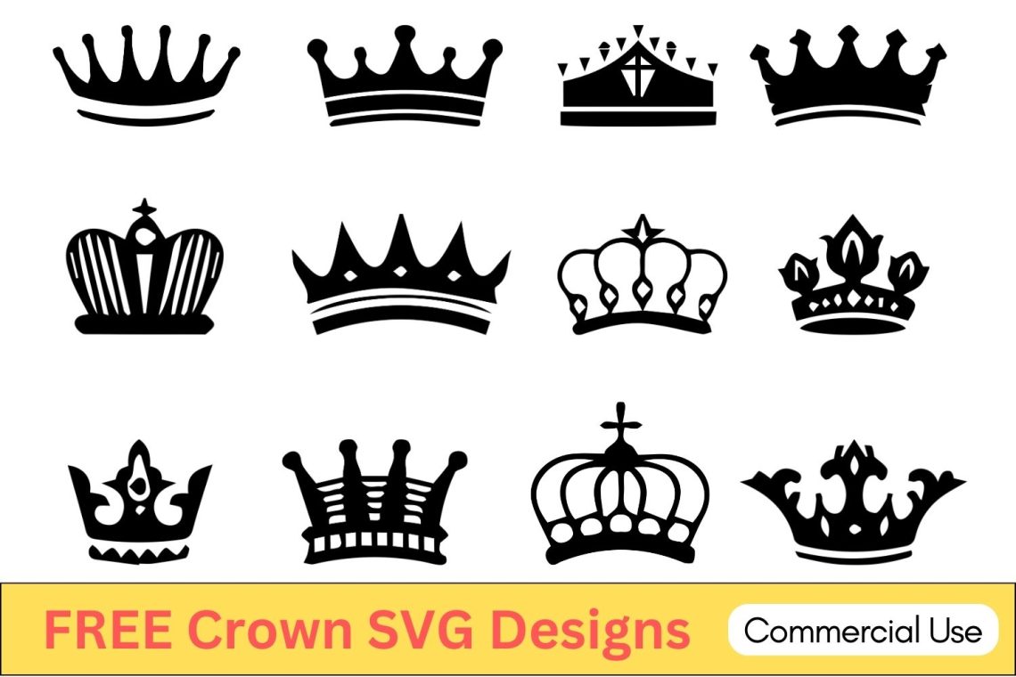 Crown SVGs FREE Printables Stencils Silhouette Crown SVG Designs 1140x760
