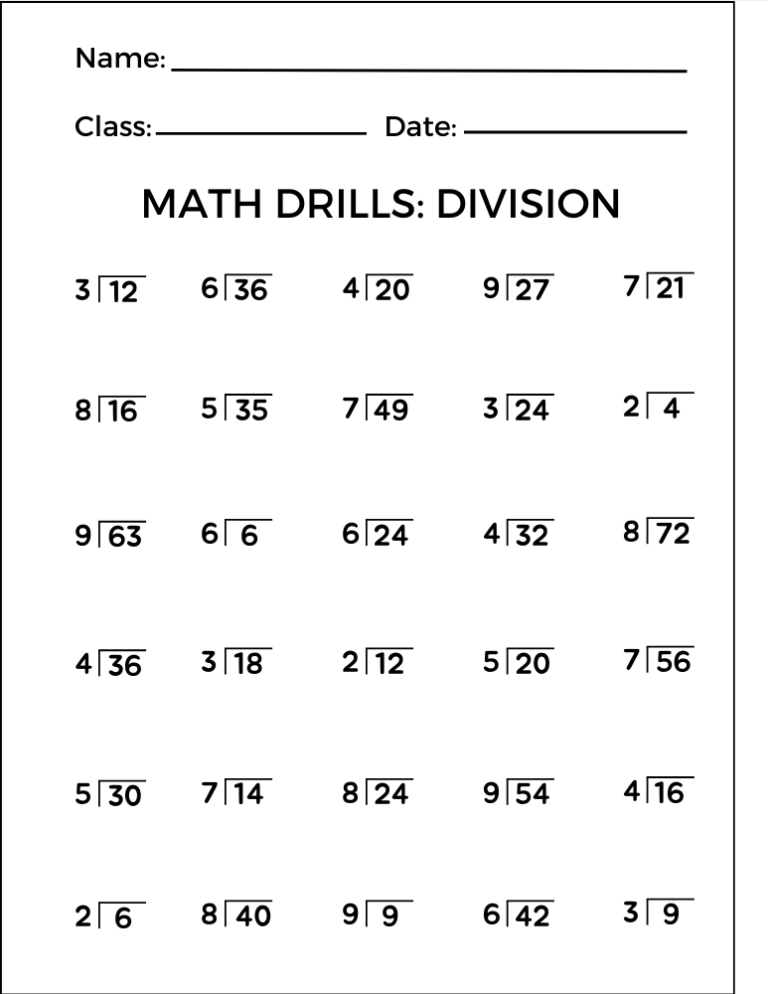 Division Charts & Worksheets : Free Printable PDF Files