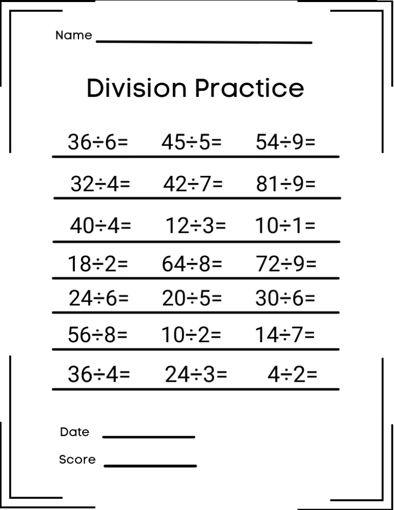 Division Charts & Worksheets : Free Printable PDF Files