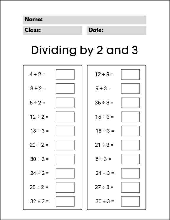 Division Charts & Worksheets : Free Printable PDF Files