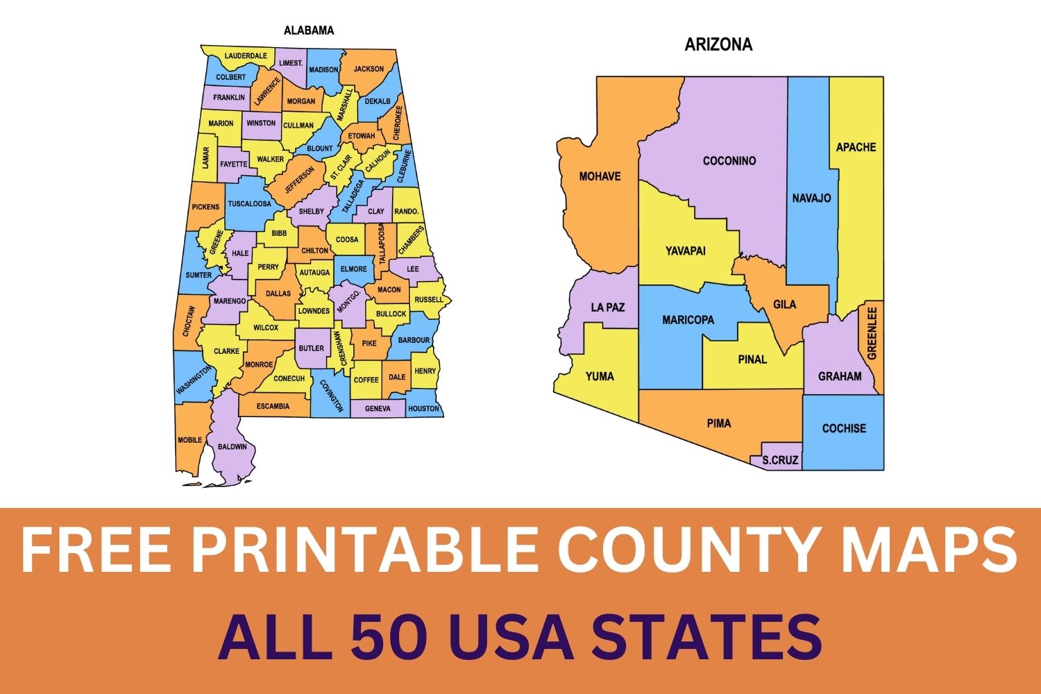 USA County Maps (Printable State Maps with County Lines), Editable,Free, Download, Colored blank county map, Multi colored couty map