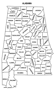 Free printable Alabama map with county lines, state, outline, printable, shape, template, download.