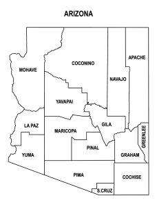 Free printable arizona county map outline with labels, state, outline, printable, shape, template, download