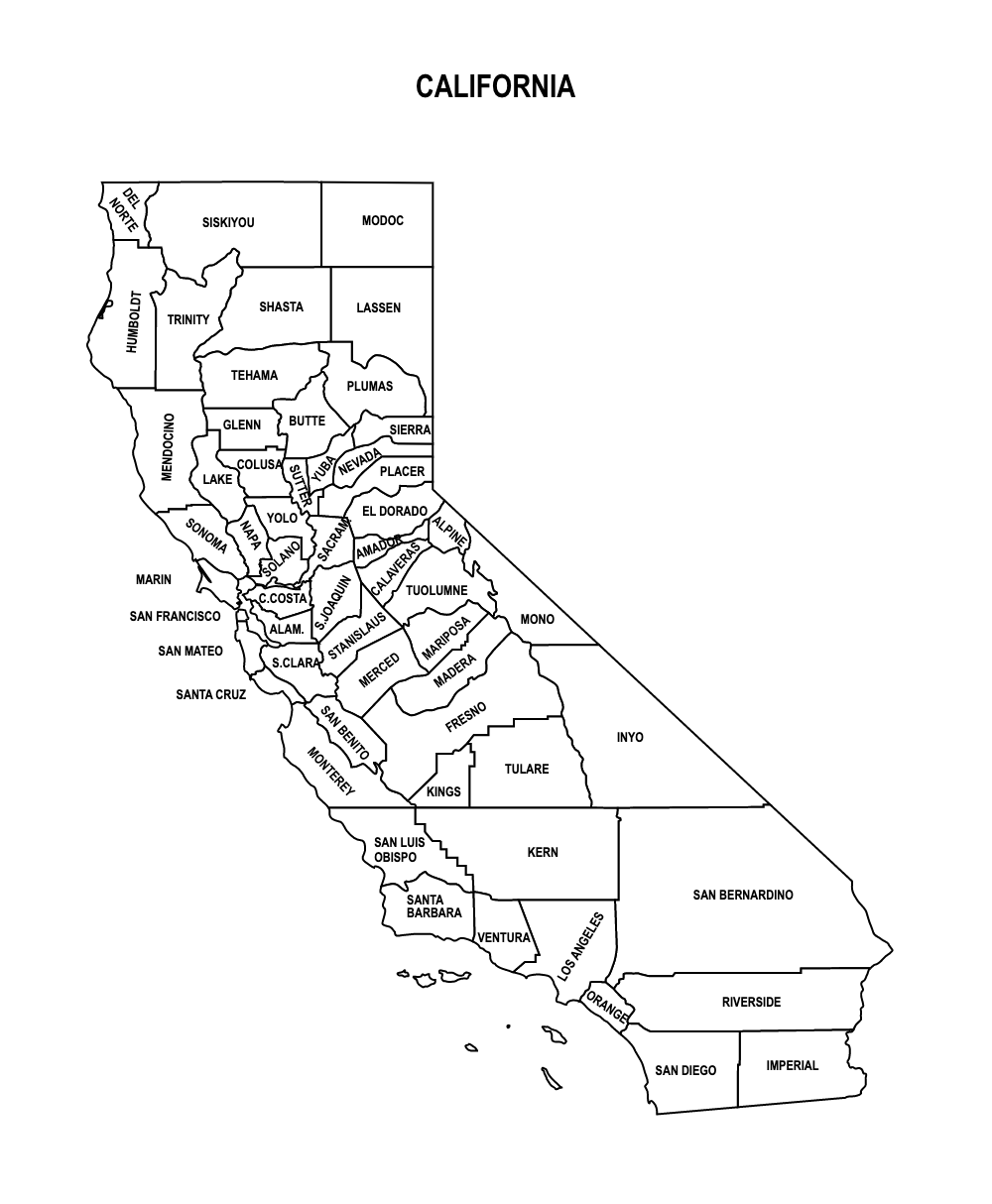 California County Map Outline With Labels 