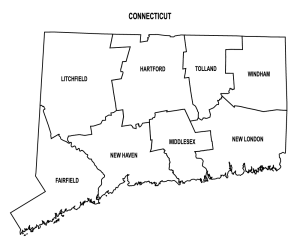 Free printable Connecticut county map outline with labels, state, outline, printable, shape, template, download, USA, States ct county map