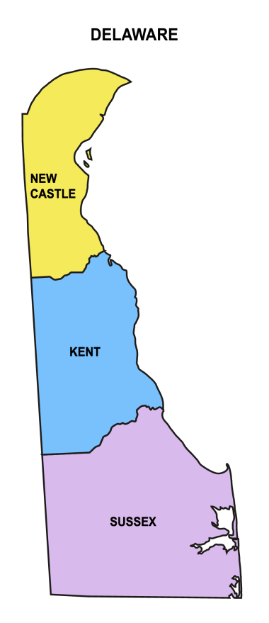 Delaware County Map Editable Printable State County Maps   Delaware Multicolored County Map 380x879 