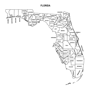 Free printable Florida county map outline with labels, state, outline, printable, shape, template, download, USA, States