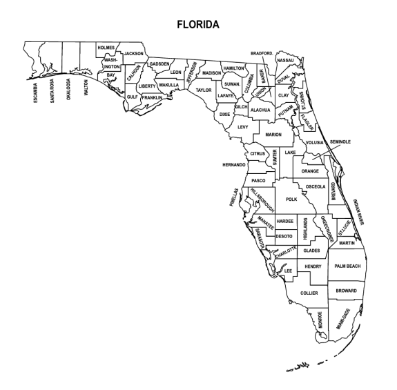 Florida County Map Editable amp - Florida County Map Outline With Labels 575x565