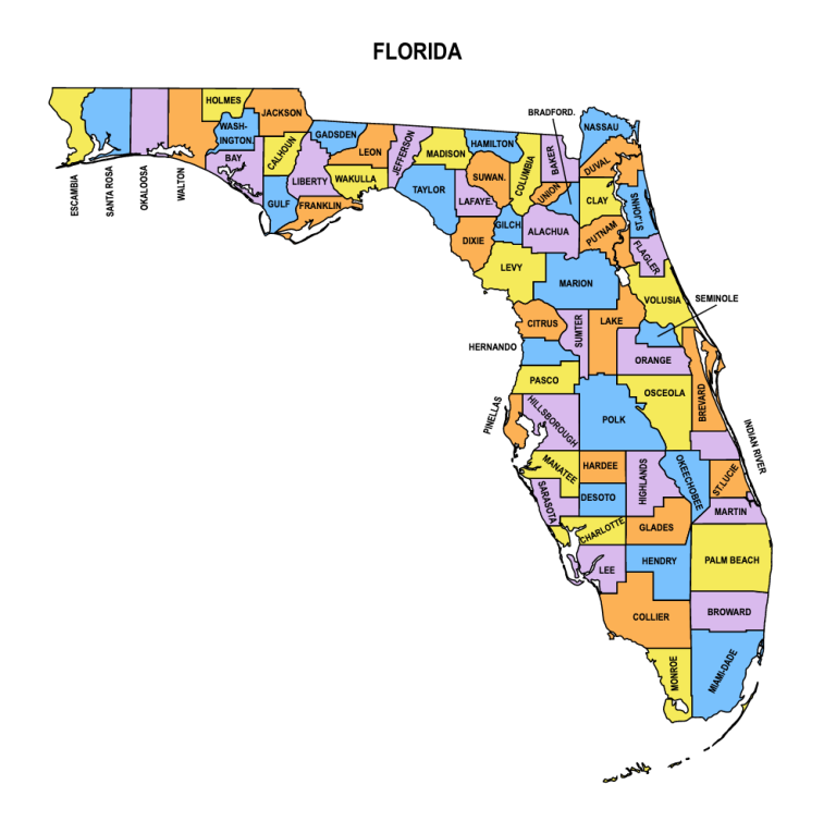 Florida county map editable printable state county maps