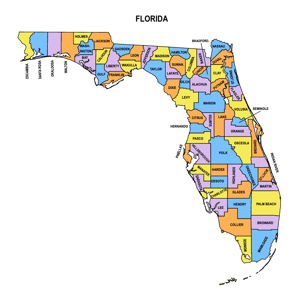 Florida Multicolored County Map 