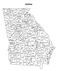 Free printable Georgia county map outline with labels, state, outline, printable, shape, template, download, USA, States