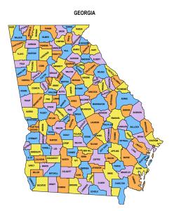 Georgia multi colored County Map Printable State Map with County Lines download free USA states