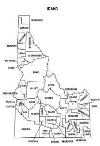 Free printable Idaho county map outline with labels, state, outline, printable, shape, template, download, USA, States