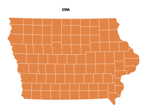 Free Iowa colored blank county map, printable, state, outline, shape, county lines, pattern, template, download, USA, States