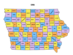Iowa multi colored County Map, Iowa county map, Printable State Map with County Lines download free USA states