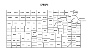 Free printable Kansas county map outline with labels, state, outline, printable, shape, template, download, USA, States