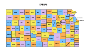 Kansas multi colored County Map, kansas county map, Printable State Map with County Lines download free USA states