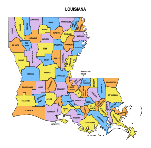 Louisiana multi colored County Map, Louisiana county map, County map of Louisiana, Printable State Map with County Lines download free USA states
