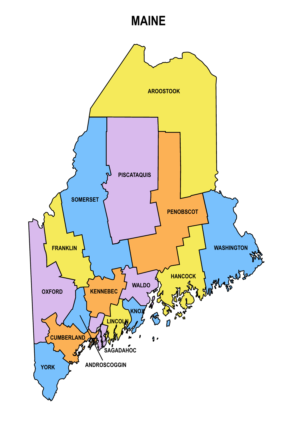 Maine Multicolored County Map 
