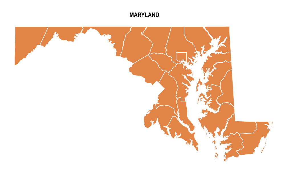 Maryland Colored Blank County Map 