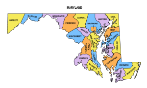 Maryland multi colored County Map, Maryland county map, County map of Maryland, Printable State Map with County Lines download free USA states