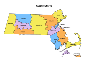 Massachusetts multi colored County Map, Massachusetts county map, County map of Massachusetts, Printable State Map with County Lines download free USA states