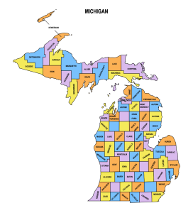 Michigan multi colored County Map, Michigan county map, County map of Michigan, Printable State Map with County Lines download free USA states