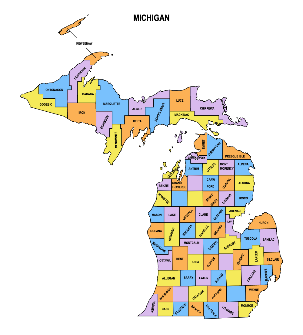 Michigan Map - Outline, Printable State, Shape, Stencil, Pattern 