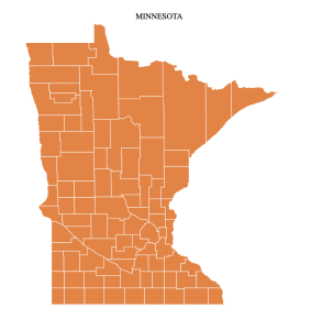 Free Minnesota colored blank county map,Minnesota county map, County map of Minnesota, printable, state, outline, shape, county lines, pattern, template, download, USA, States