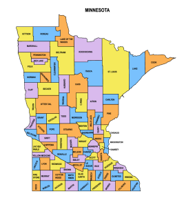 Minnesota multi colored County Map, Minnesota county map, County map of Minnesota, Printable State Map with County Lines download free USA states