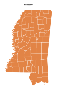 Free Mississippi colored blank county map,Mississippi county map, County map of Mississippi, printable, state, outline, shape, county lines, pattern, template, download, USA, States