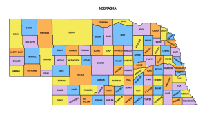Nebraska multi colored County Map, Nebraska county map, County map of Nebraska, Printable State Map with County Lines download free USA states