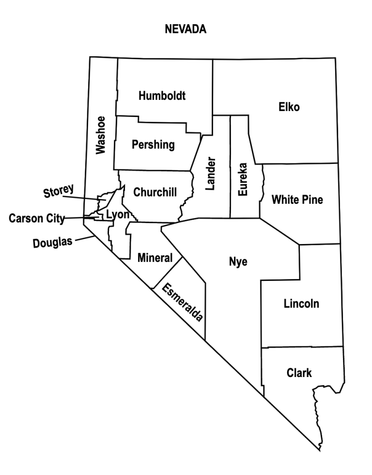 Nevada County Map Editable Printable State County Maps   Nevada County Map Outline With Labels 768x979 